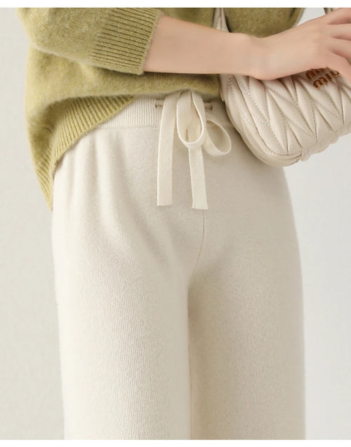 Pantalon Large en Laine avec Finition Cachemire