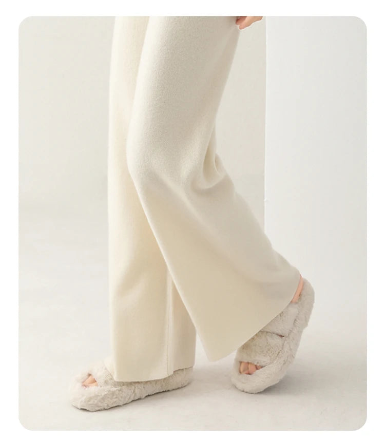Pantalon Large en Laine avec Finition Cachemire