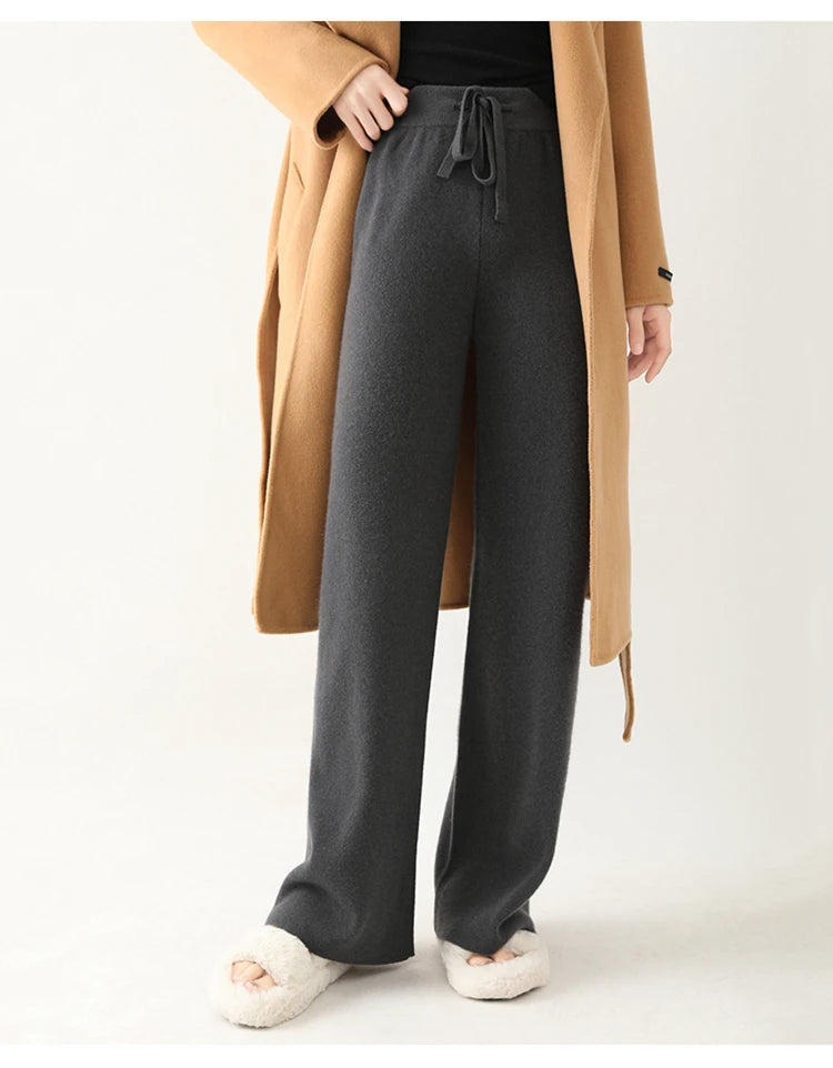 Pantalon Large en Laine avec Finition Cachemire